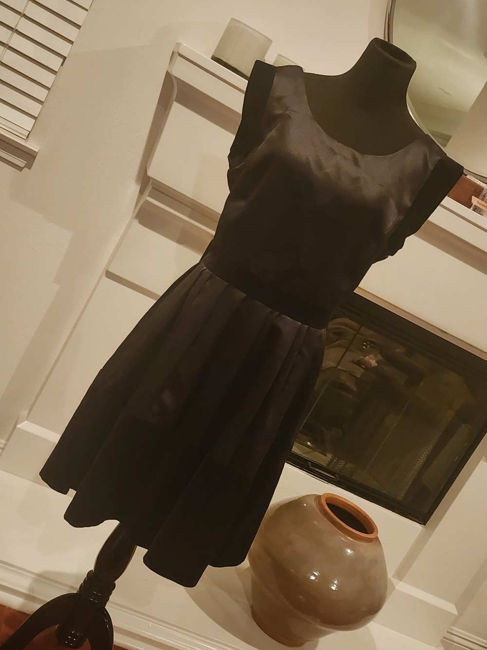 Halston Heritage Black Sleeveless Satin Midi Fit-and-Flare Dress